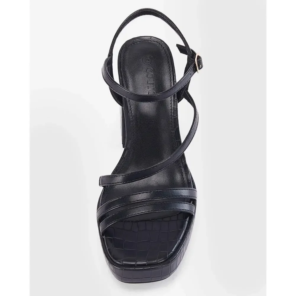 Coutgo Women's Platform Heels Sandals Chunky Square Open Toe Ankle Strap Black - Picture 4 of 5